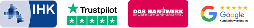 Zertifizierungen: IHK-Meisterbetrieb, DVGW-zertifiziert, ISO 9001, DIN EN 752
